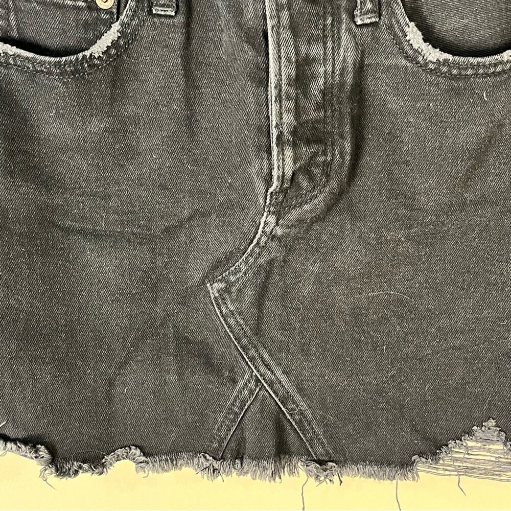 American Eagle Black Denim High Rise Mini Skirt Distressed Goth Biker Women's 0 - Picture 2 of 6